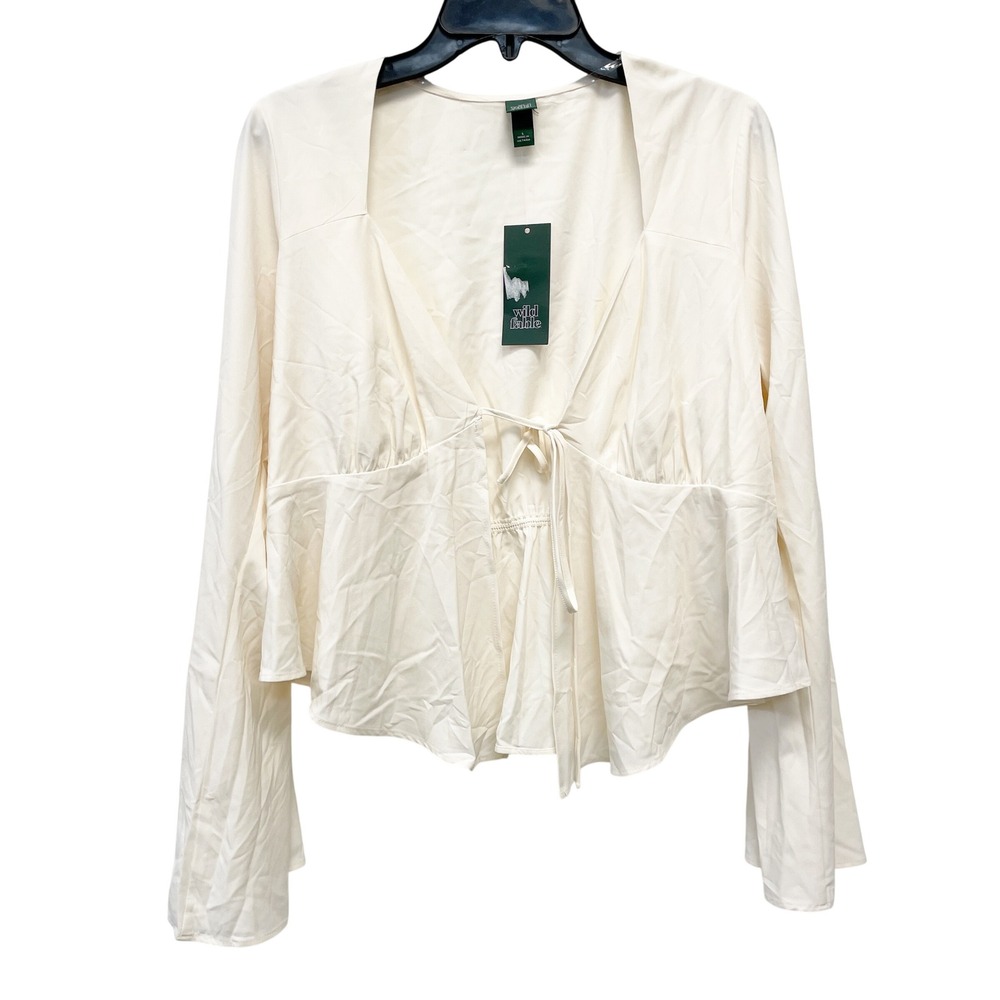 Wild Fable Women's Cream Tie Front Peplum Bell Sleeve Top Size Large